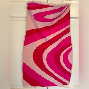 Bailey Rose Strapless Pink Swirl Mini Dress, Size L, NWT